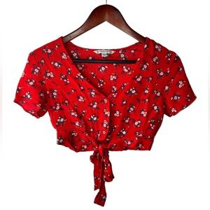 red american eagle floral top C32